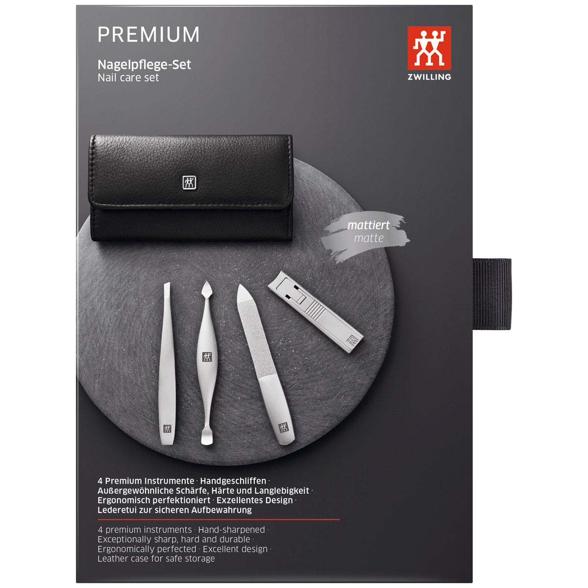 ZWILLING PREMIUM 4-pc, Leather Manicure Pedicure Set With Compact Nail Clippers