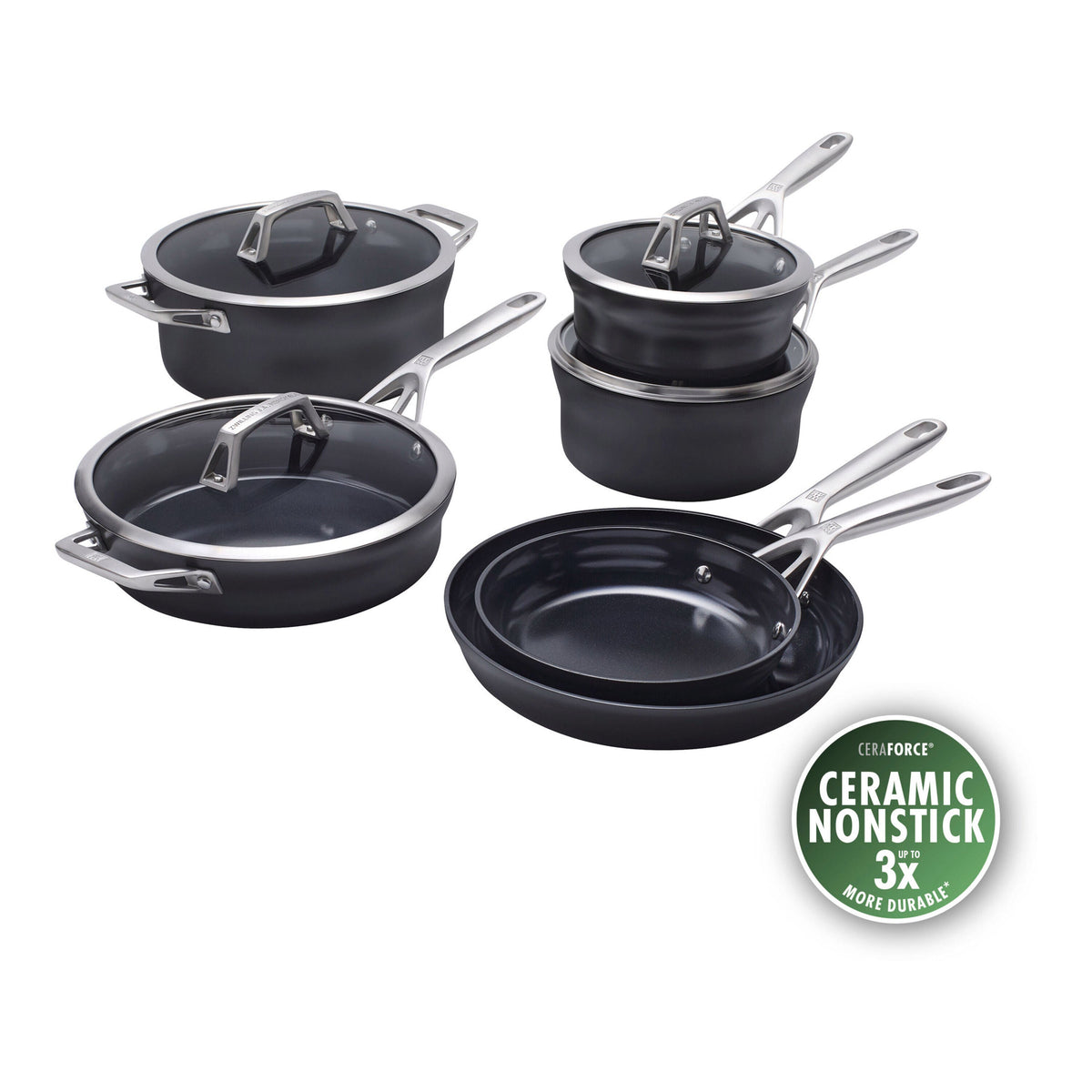 ZWILLING Motion Ceramic 10-pc, Hard Anodized Ceramic Nonstick Cookware Set Ceramic Coating