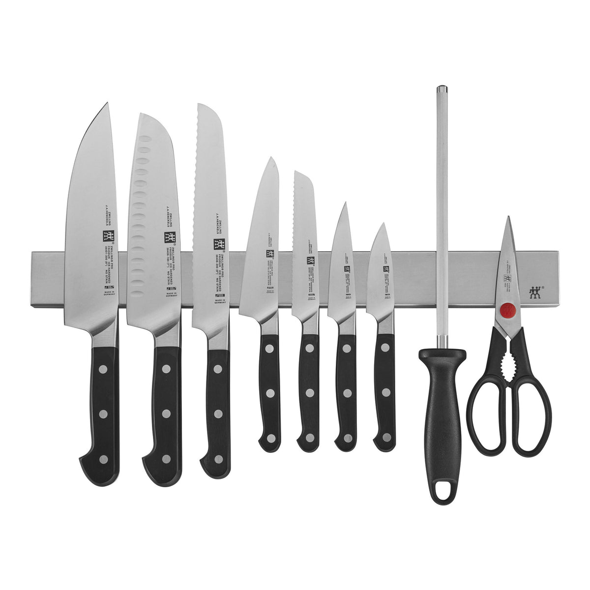 ZWILLING Pro 10-pc, Block Set with 17.5" Stainless Magnetic Knife Bar