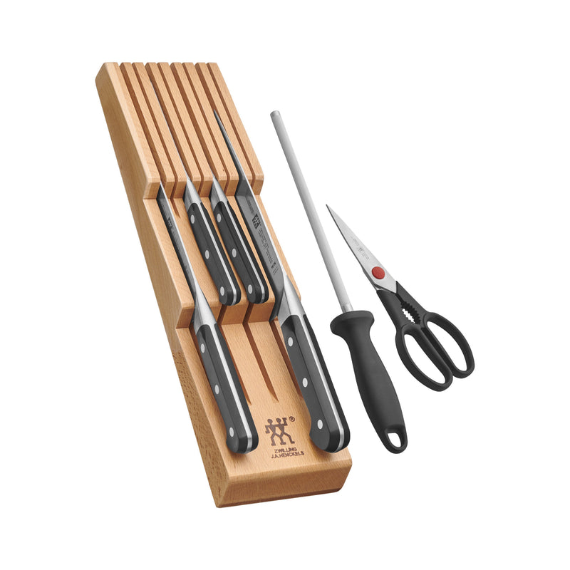 ZWILLING Pro 7-pc, Block Set with Beechwood In-Drawer Knife Tray