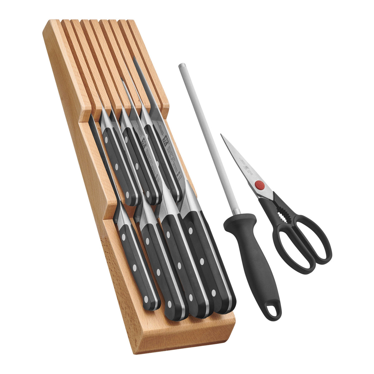 ZWILLING Pro 10-pc, Block Set with Beechwood In-Drawer Knife Tray