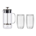 ZWILLING Sorrento Double Wall Glassware 3-pc French Press And Latte Glass Set
