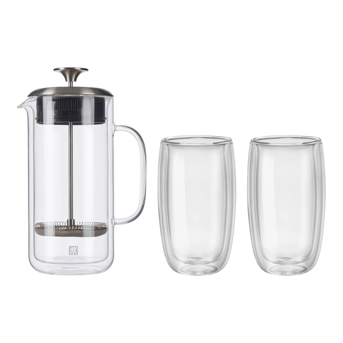 ZWILLING Sorrento Double Wall Glassware 3-pc French Press And Latte Glass Set