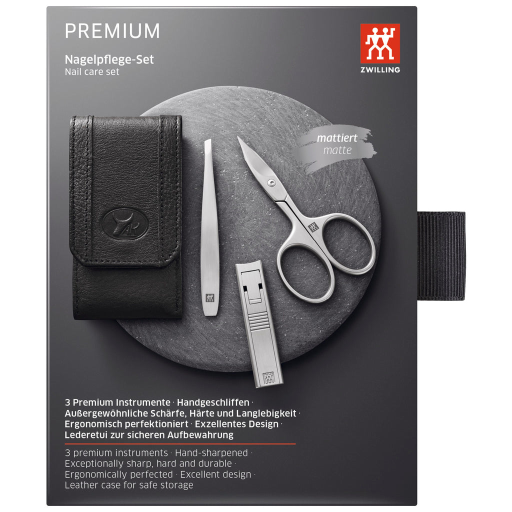 ZWILLING PREMIUM 3-pc Leather Manicure Pedicure Set With Compact Nail Clippers