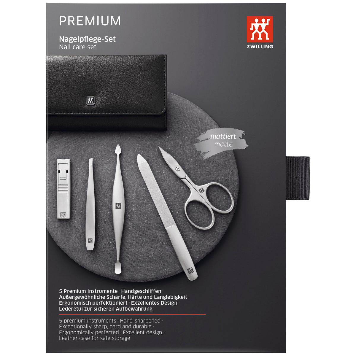 ZWILLING PREMIUM 5-pc, Nappa Leather Manicure Pedicure Set With Nail Clippers