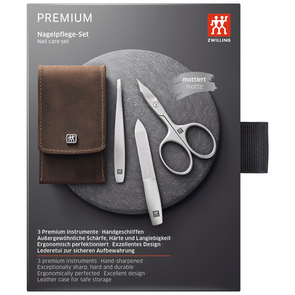 ZWILLING PREMIUM 3-pc, Leather Manicure Pedicure Set With Combination Nail Scissors