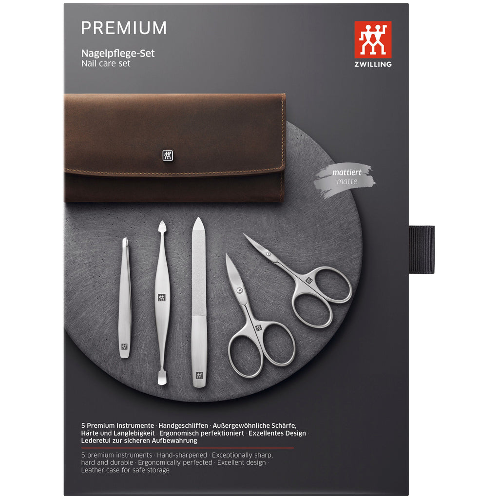 ZWILLING PREMIUM 5-pc, Leather Manicure Pedicure Set With Nail Scissors