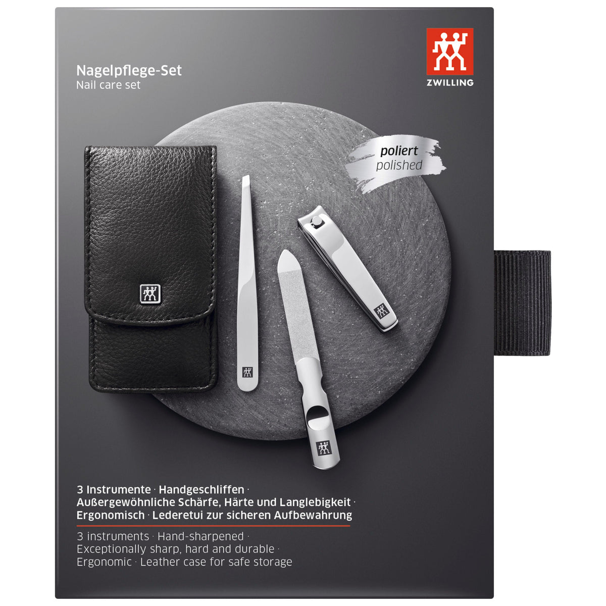 ZWILLING CLASSIC 3-pc, Leather Manicure Pedicure Set With Nail Clippers