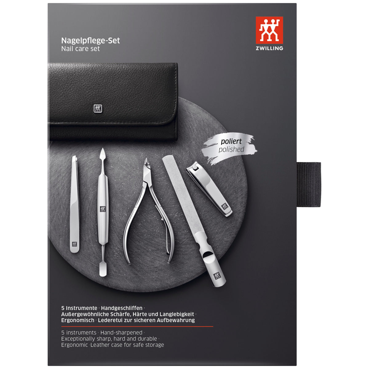ZWILLING CLASSIC 5-pc, Leather Manicure Pedicure Set With Nail Clippers