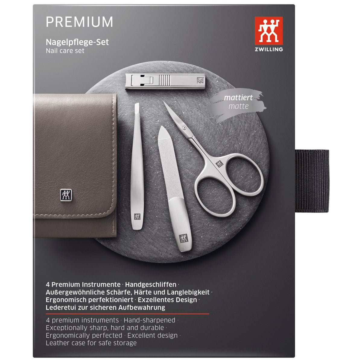 ZWILLING PREMIUM 4-pc, Leather Manicure Pedicure Set With Compact Nail Clippers