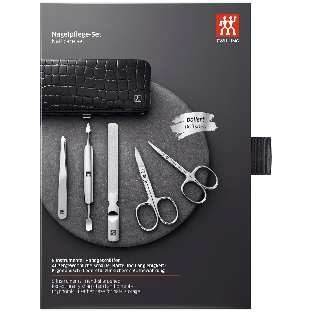 ZWILLING CLASSIC 5-pc, Matte Black, Leather, Manicure Pedicure Set With Nail Scissors