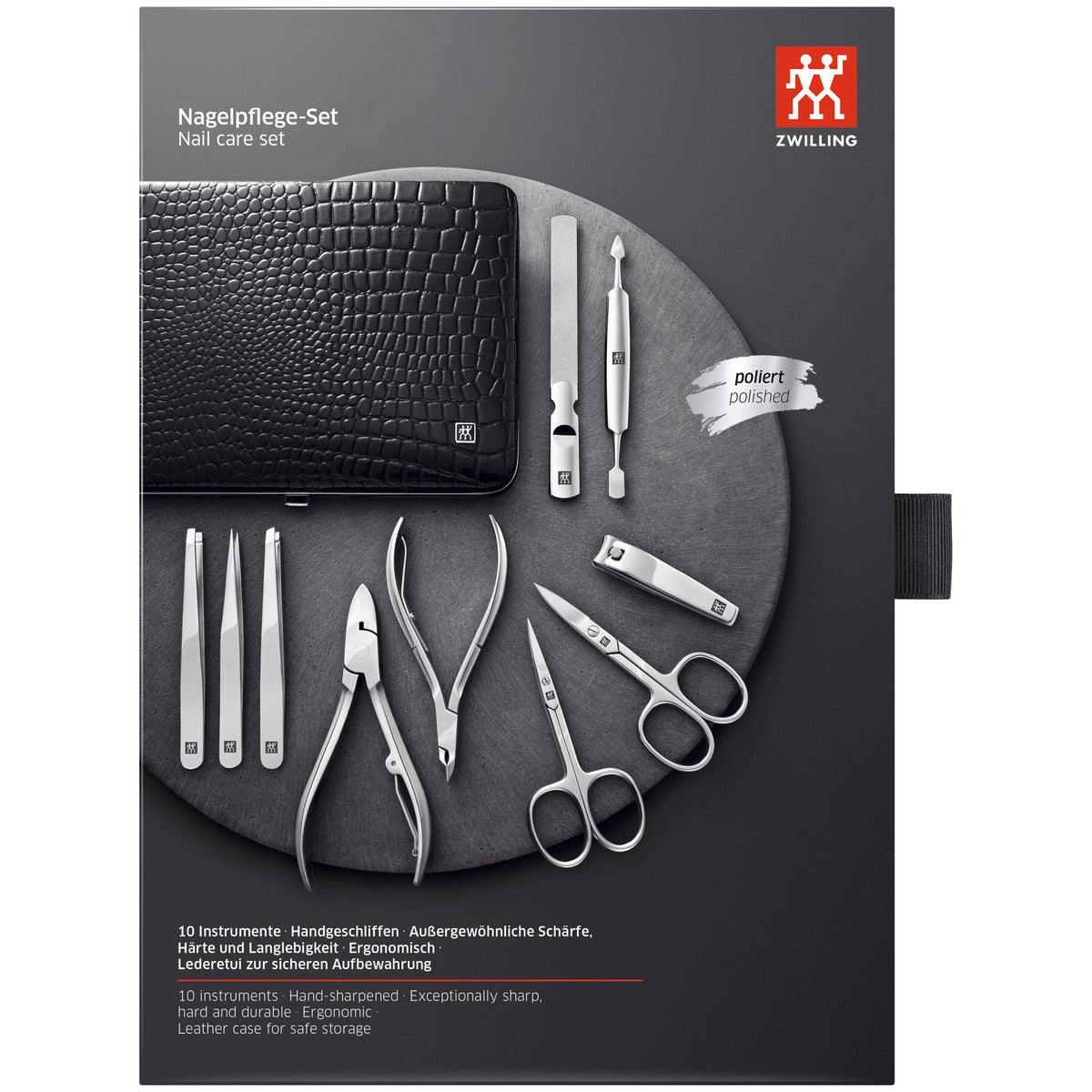 ZWILLING CLASSIC 10-pc, Matte Black, Leather, Manicure Pedicure Set