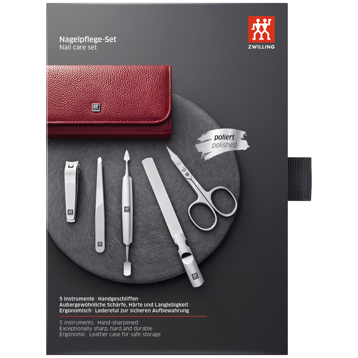 ZWILLING CLASSIC 5-pc, Leather Manicure Pedicure Set With Nail Clippers