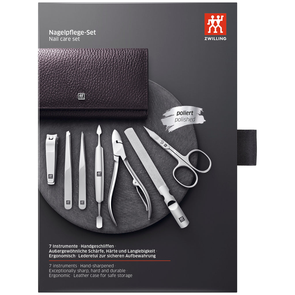 ZWILLING CLASSIC 7-pc, Leather Manicure Pedicure Set With Nail Clippers
