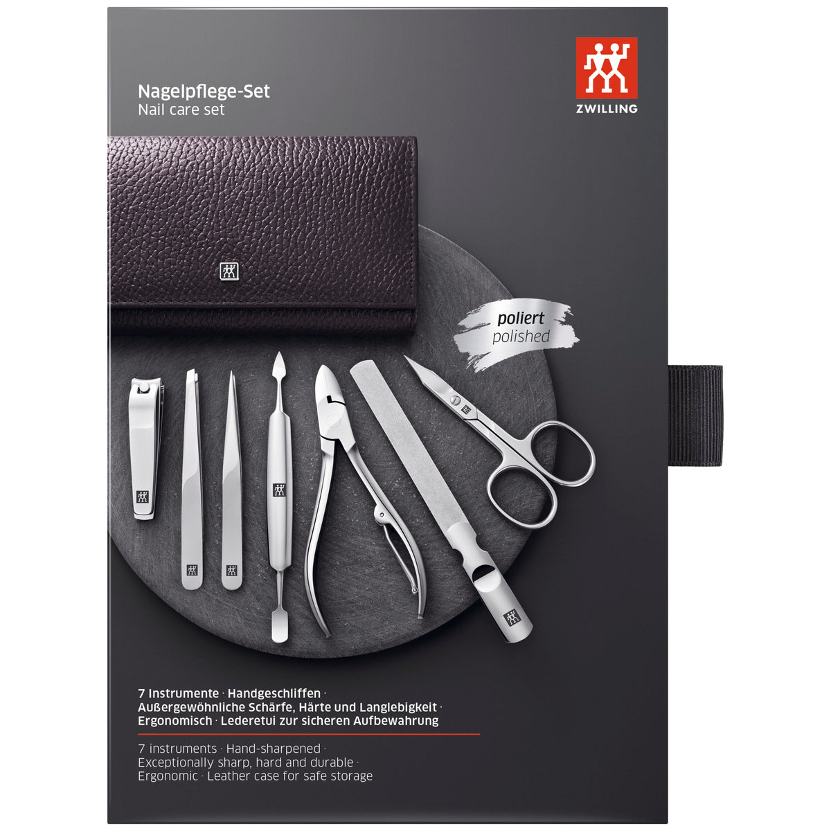 ZWILLING CLASSIC 7-pc, Leather Manicure Pedicure Set With Nail Clippers