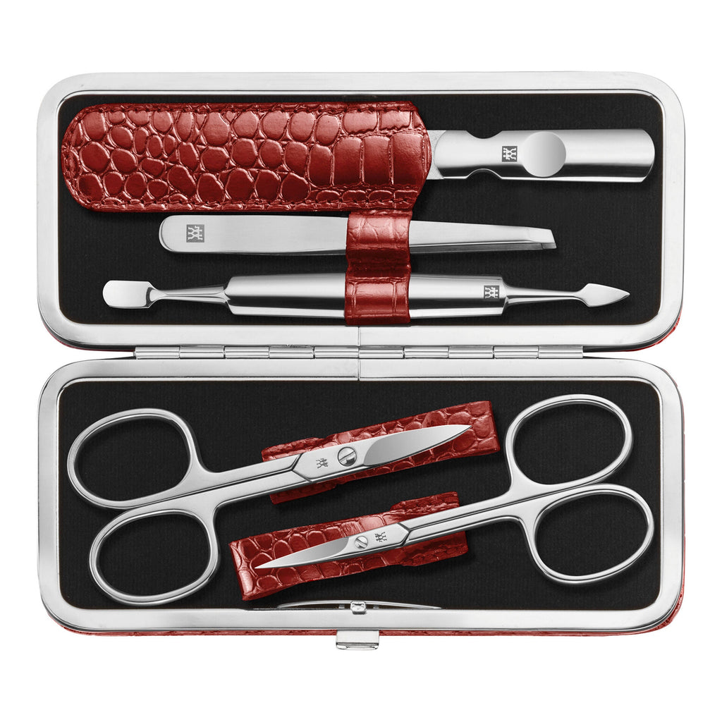ZWILLING CLASSIC 5-pc, Red, Leather, Manicure Pedicure Set With Nail Scissors