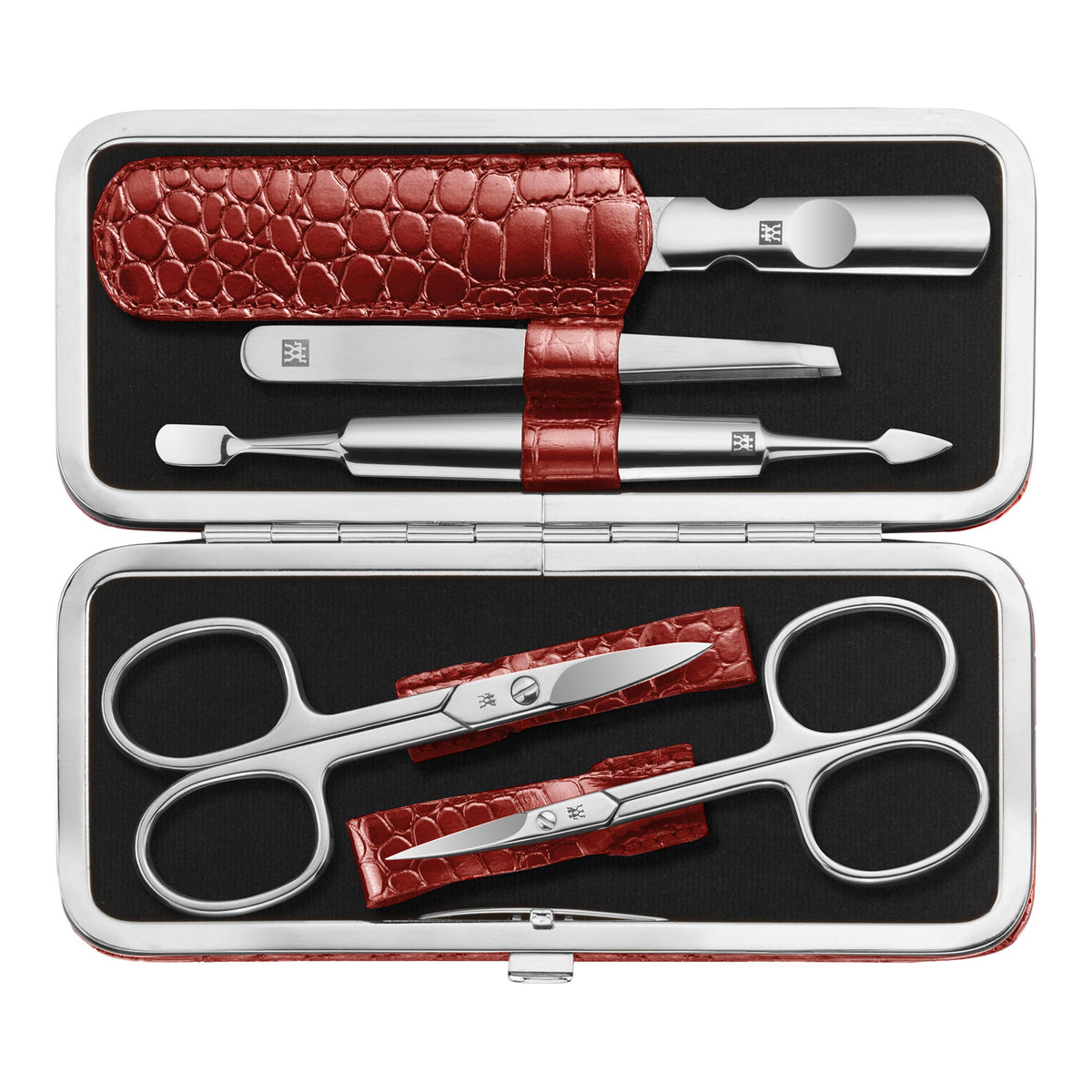 ZWILLING CLASSIC 5-pc, Red, Leather, Manicure Pedicure Set With Nail Scissors