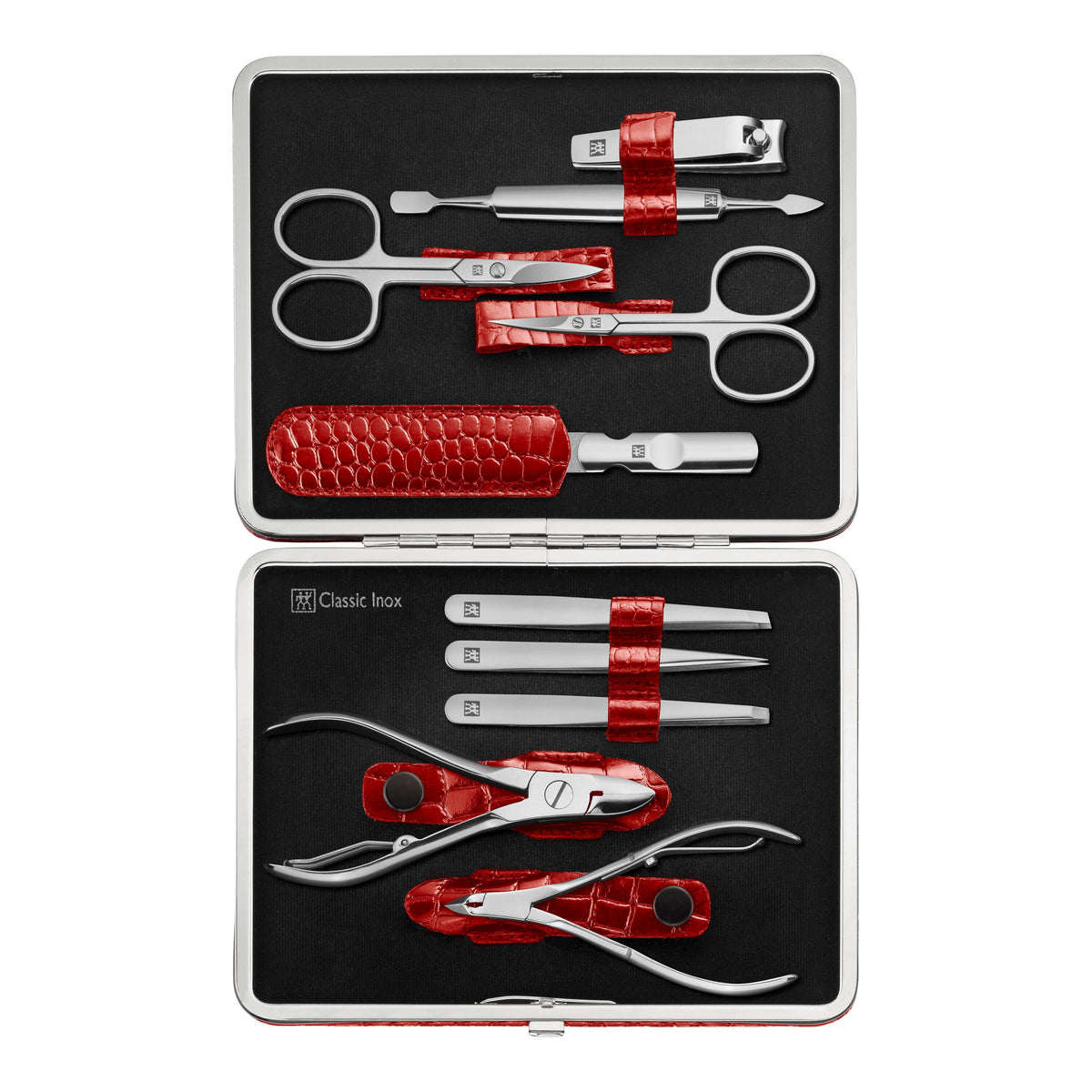 ZWILLING CLASSIC 10-pc, Red, Leather, Manicure Pedicure Set With Nail Clippers