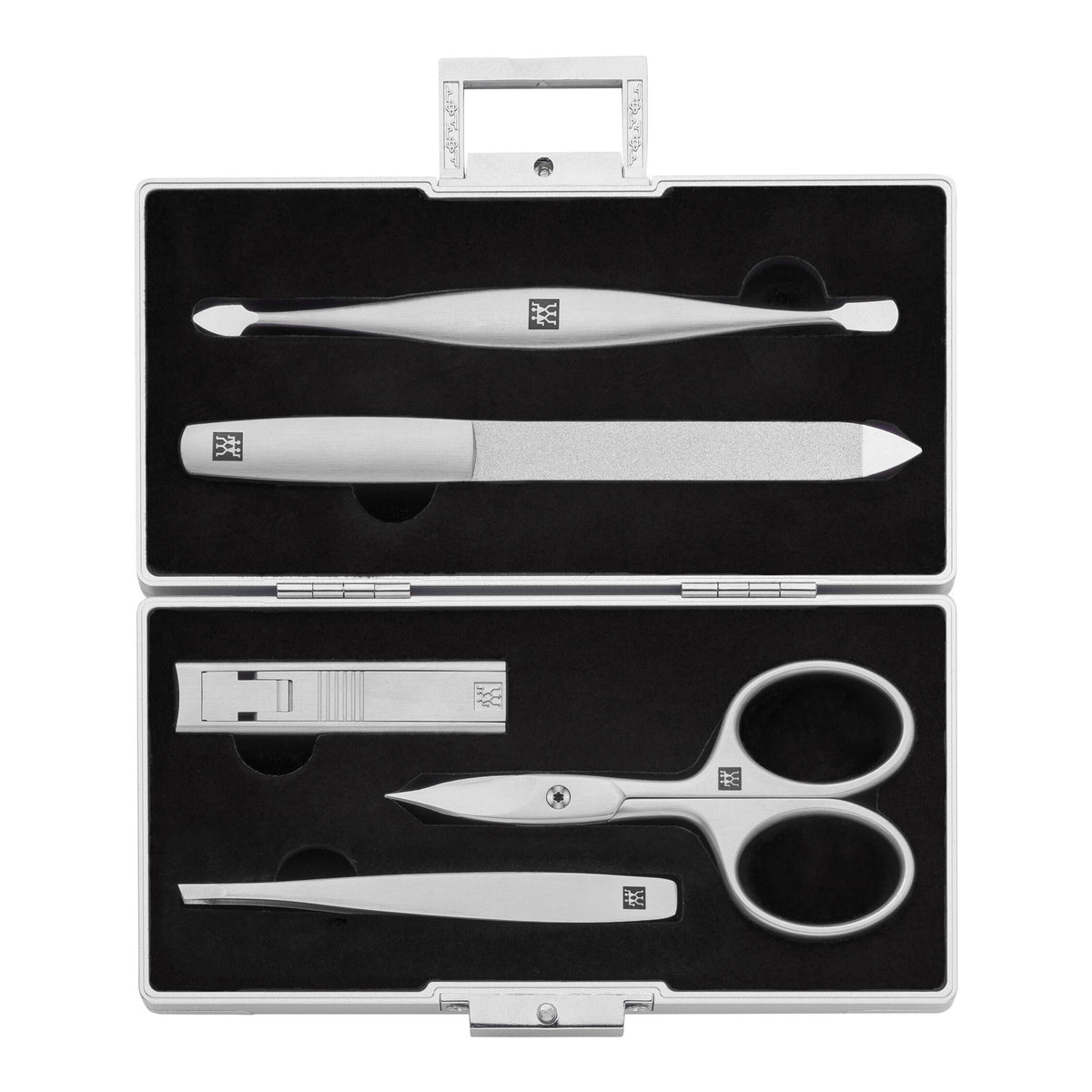 ZWILLING PREMIUM 5-pc Aluminum Manicure Pedicure Set With Compact Nail Clippers - Aluminum With Black Velvet