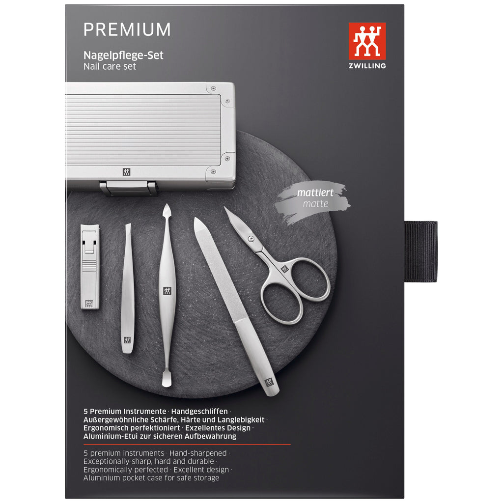 ZWILLING PREMIUM 5-pc Aluminum Manicure Pedicure Set With Compact Nail Clippers - Aluminum With Black Velvet