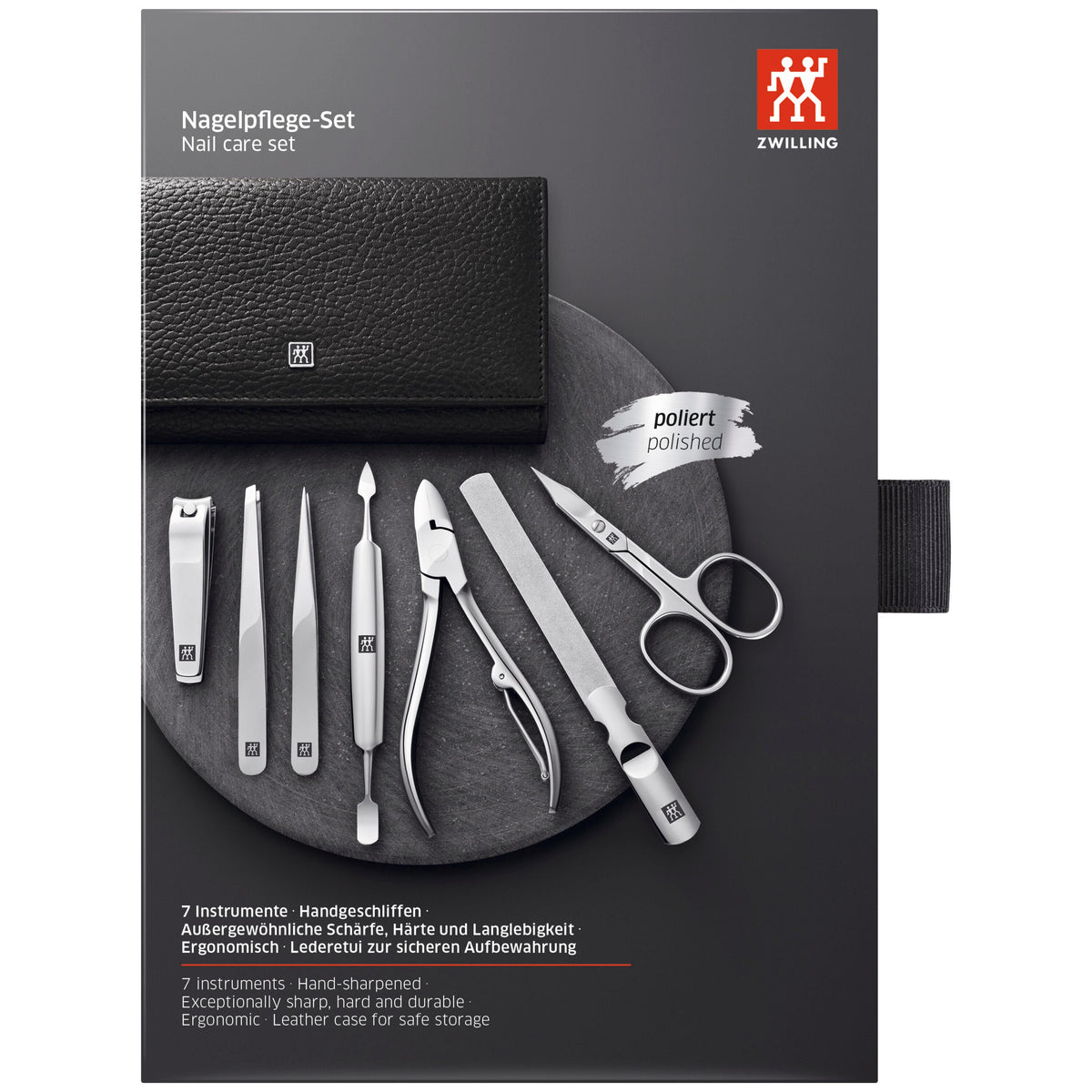 ZWILLING CLASSIC 7-pc, Leather Manicure Pedicure Set With Nail Clippers