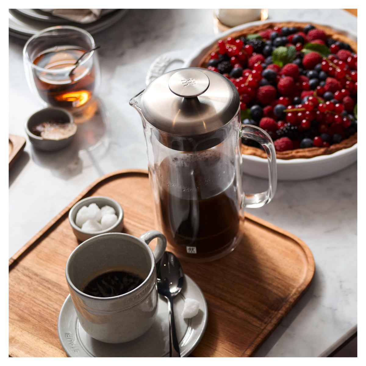 ZWILLING Sorrento Double Wall Glassware 3-pc French Press And Latte Glass Set