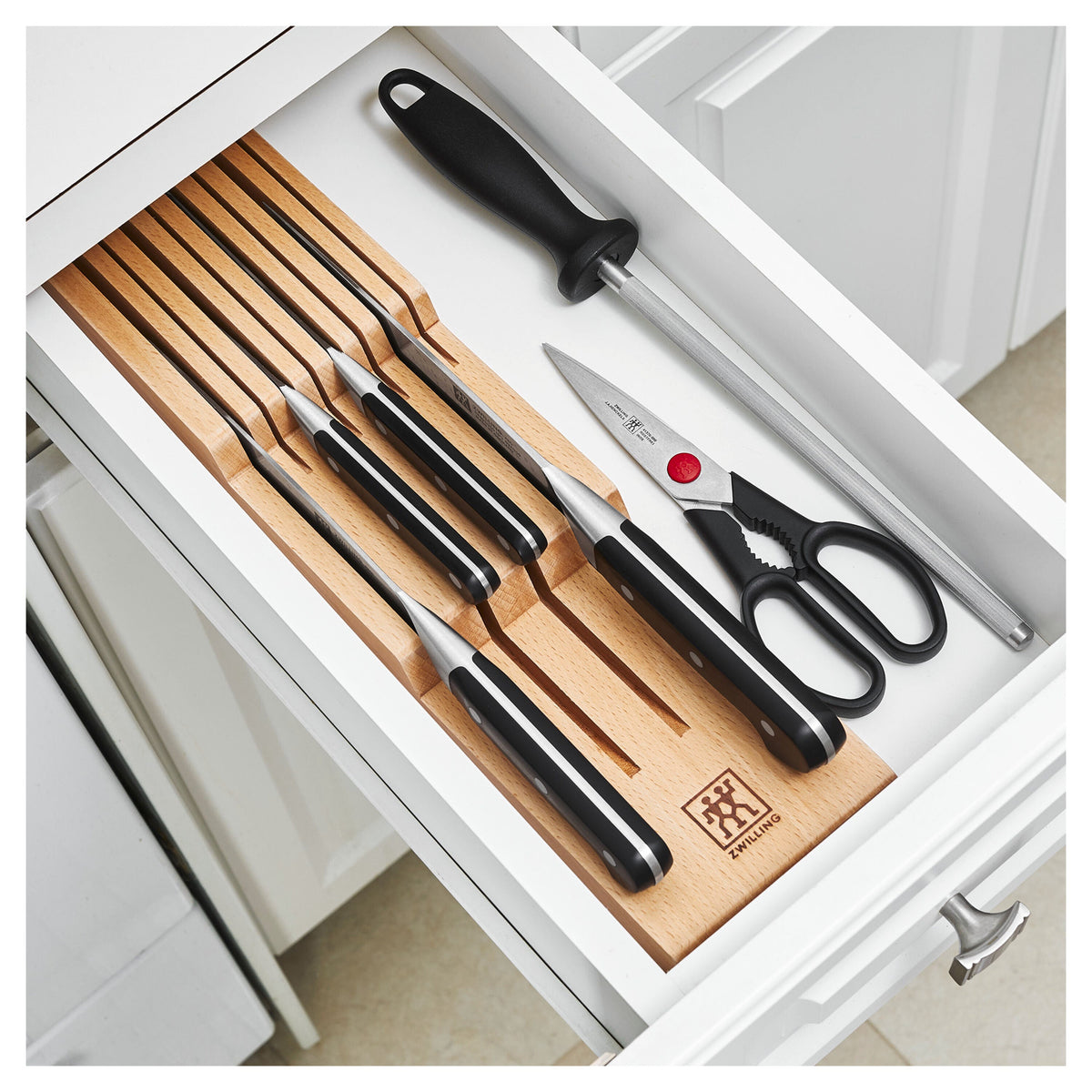 ZWILLING Pro 7-pc, Block Set with Beechwood In-Drawer Knife Tray