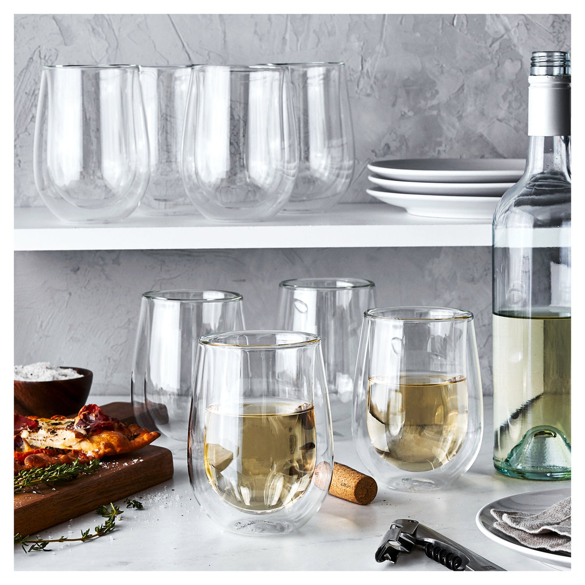 ZWILLING Sorrento Double Wall Glassware 10-oz / 8-pc Stemless White Wine Glass Set
