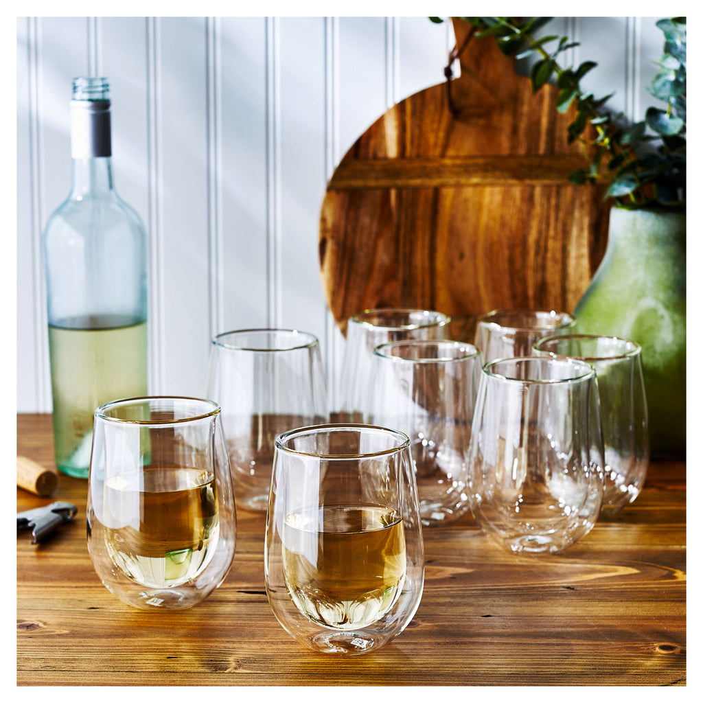 ZWILLING Sorrento Double Wall Glassware 10-oz / 8-pc Stemless White Wine Glass Set