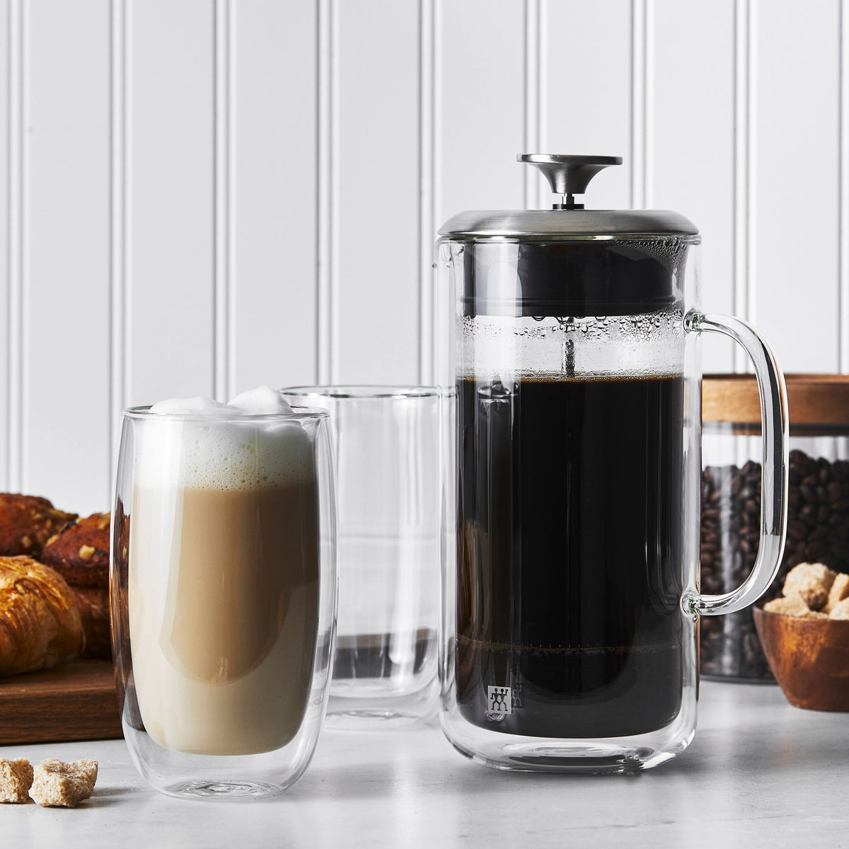 ZWILLING Sorrento Double Wall Glassware 3-pc French Press And Latte Glass Set