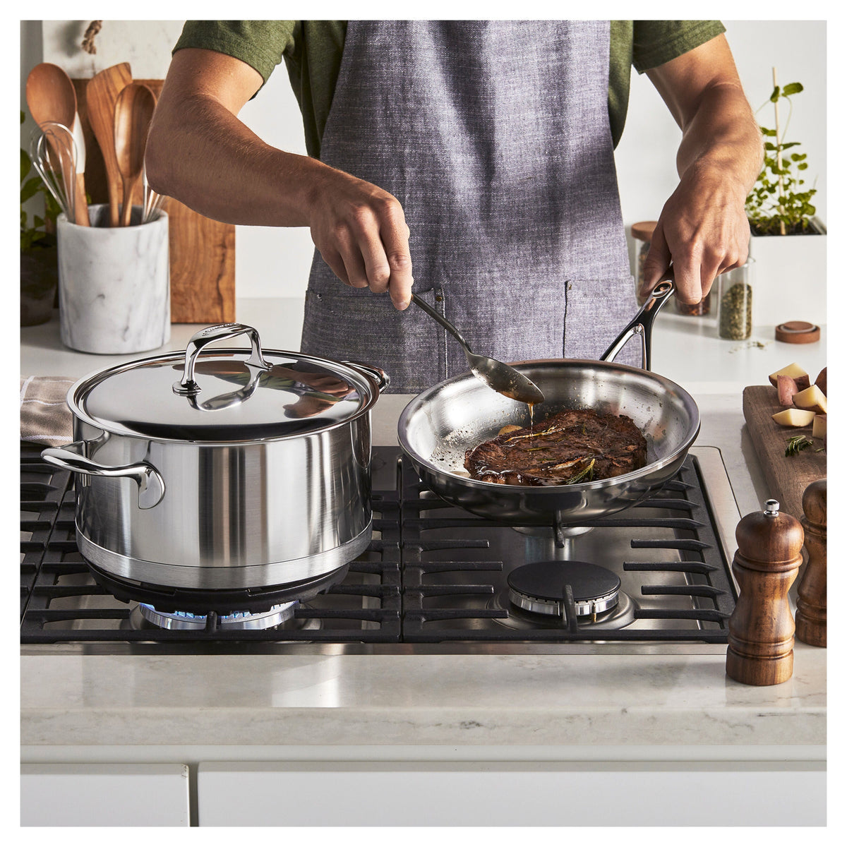 Demeyere Atlantis 3-pc, 18/10 Stainless Steel, Stainless Steel Cookware Set