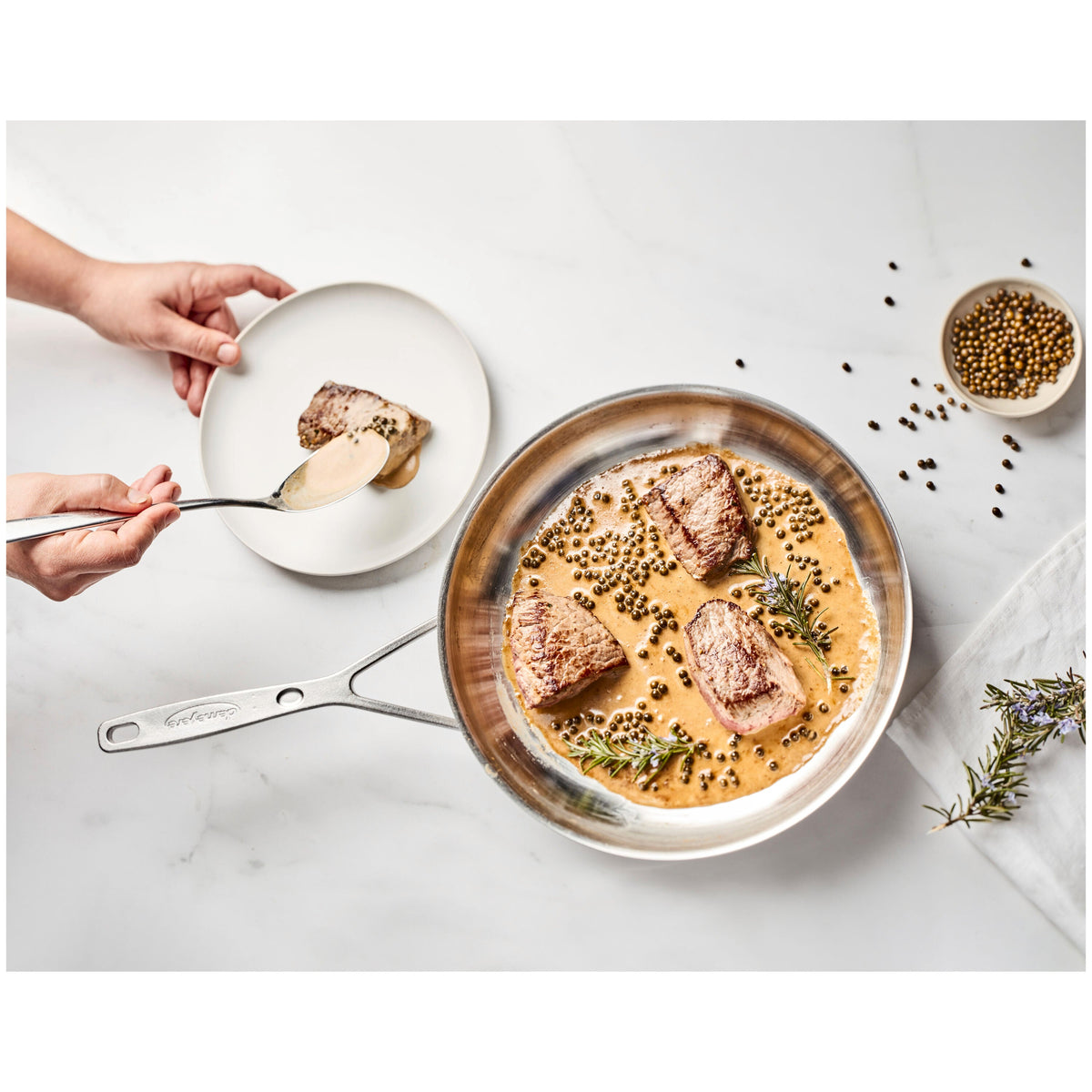 Demeyere Industry 5 11-inch, 18/10 Stainless Steel, Frying Pan With Glass Lid