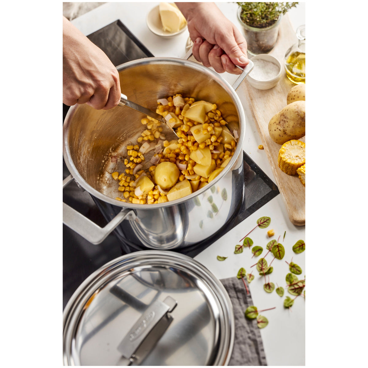Demeyere Industry 5 8.5 qt Stock Pot With Lid, 18/10 Stainless Steel