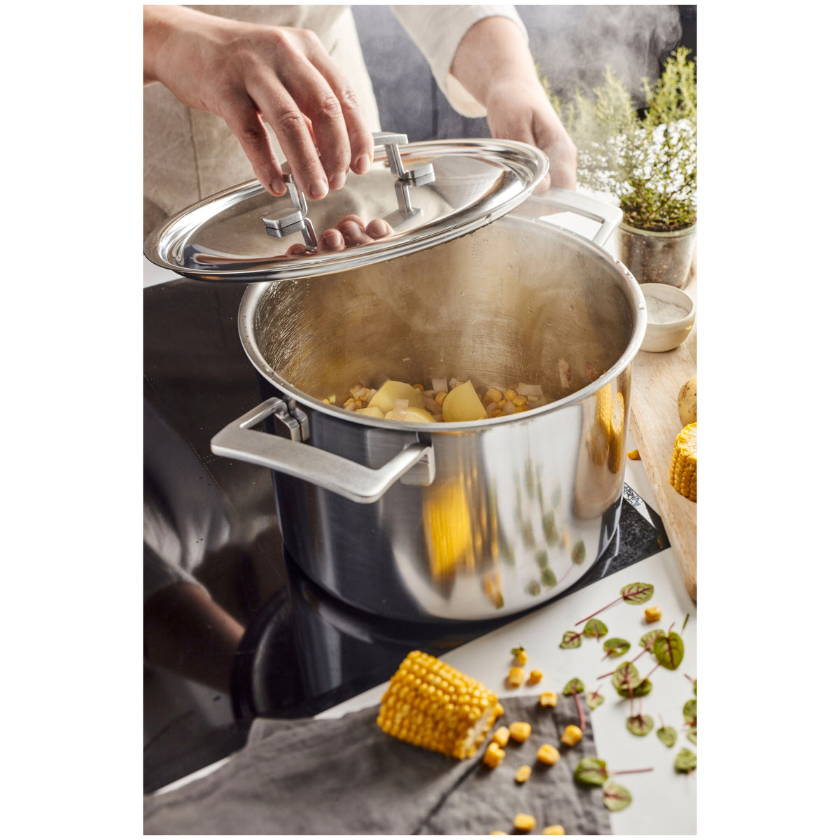 Demeyere Industry 5 8.5 qt Stock Pot With Lid, 18/10 Stainless Steel