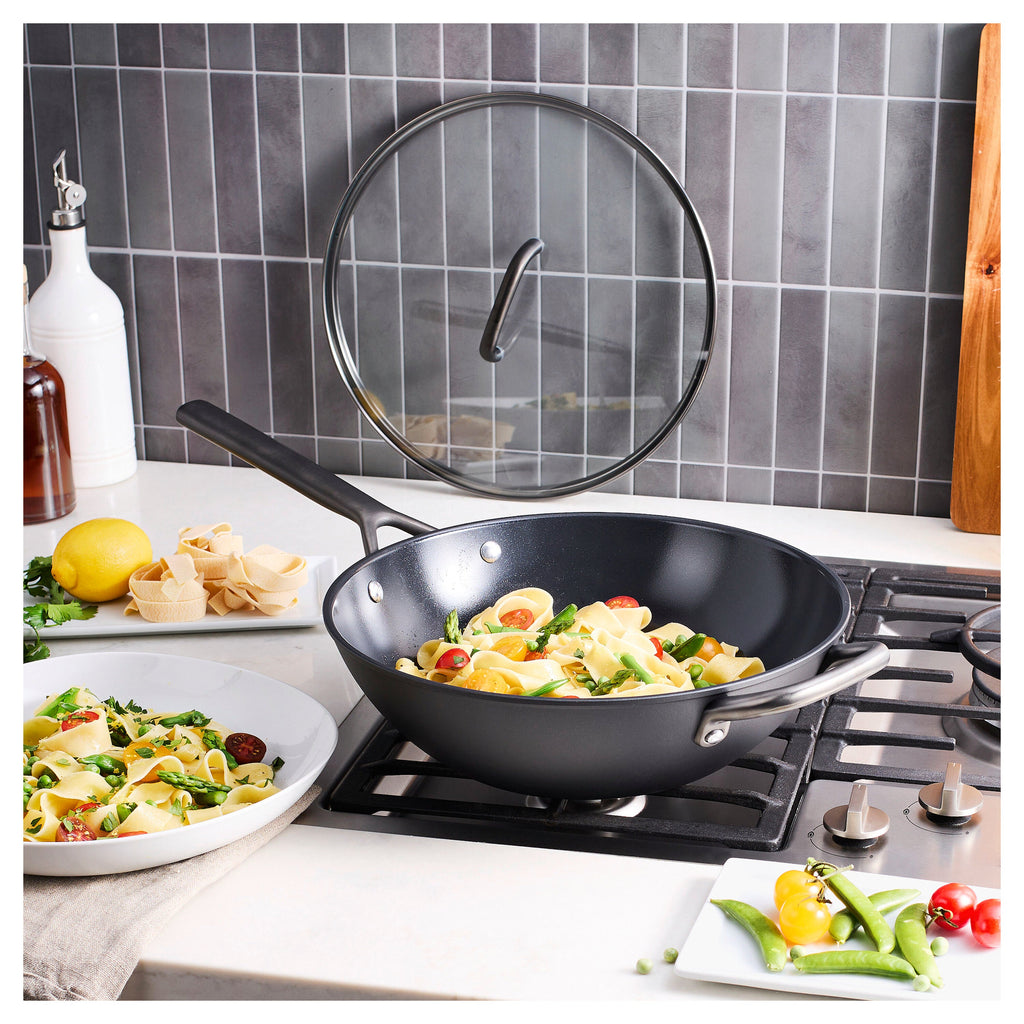 ZWILLING Milano 12-inch, Wok With Glass Lid Ceramic Nonstick Titanium