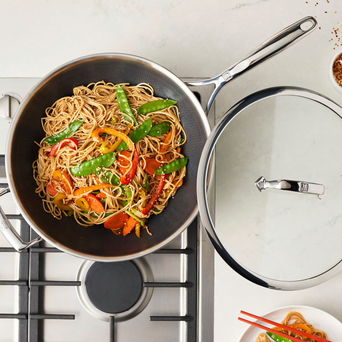 ZWILLING Peak 12-inch, 18/10 Stainless Steel, Wok With Lid Ceramic Hybrid