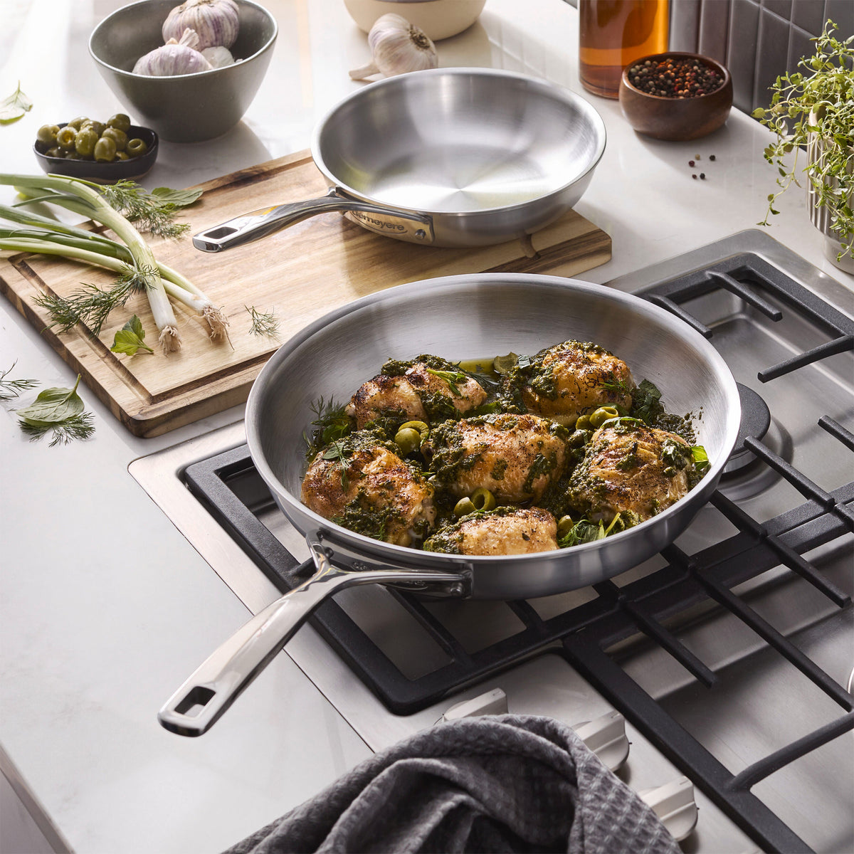 Demeyere Essential 5 2-pc, 18/10 Stainless Steel, Frying Pan Set