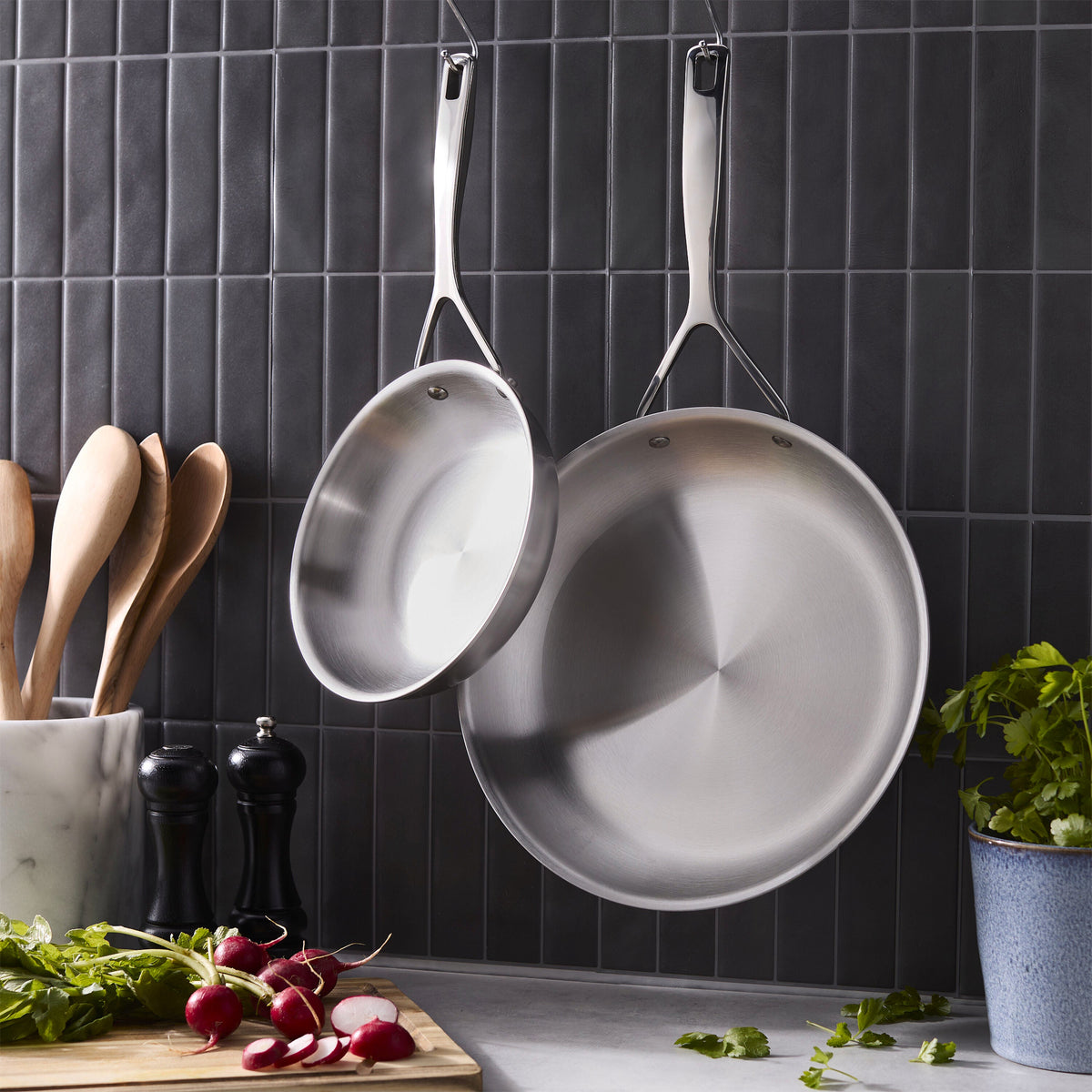 Demeyere Essential 5 2-pc, 18/10 Stainless Steel, Frying Pan Set